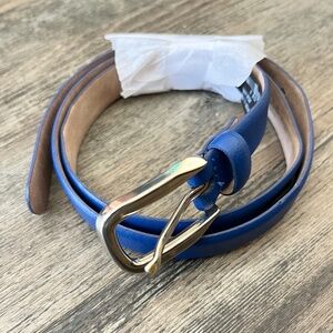 New Massimo DUTTI elegant blue leather dress belt